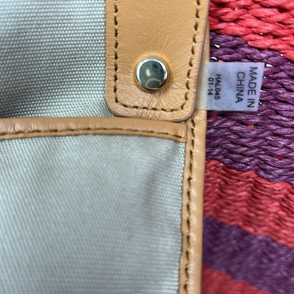 Small Ella Croc-Embossed Straw Basket: Women Tory Burch Basket Shoulder Tote Bag Braided Purple Red Tight Weave Straw